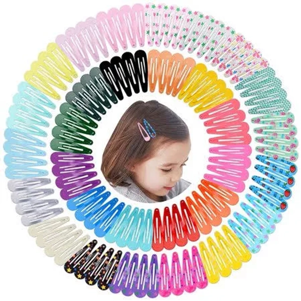 Bangcool 120pcs Hair Clips for Girls Assorted Colors 2 inch Drop Shape Hair Barrette Pins Metal Snap Hair Clip Hair Accessories for Baby Girls Kids