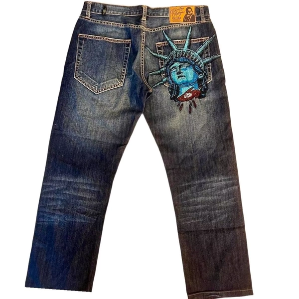 Y2k 2000s Statue of liberty Diamonds Jeans Casual Denim Pants High Waist Straight Wide Leg Jeans Harajuku Vintage Women Clothing - AliExpress 