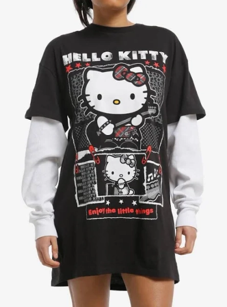 Hello Kitty Punk Long-Sleeve Graphic T-Shirt Dress