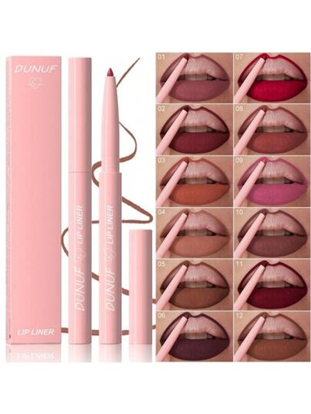 DUNUF 1 Pcs Skin-Friendly Long-Lasting Lip Liner Waterproof, Sweat Resistant, Easy To Color, Fast To Fade, Easy To Carry Rich Colors, Choose A Variety Of Beautiful Packaging Makeup Gifts, Lipstick, Matte, Non-Sticky, Transfer-Proof, Y2K Makeup, Easy To Color, Beginner-Friendly, Non-Stick To Cup, Plumping, Dusty Rose, Deep Red, Nude, Suitable For Stage Makeup, Daily Makeup, Festival Makeup, Universal Makeup, Christmas, Valentine's Day And Halloween Gifts