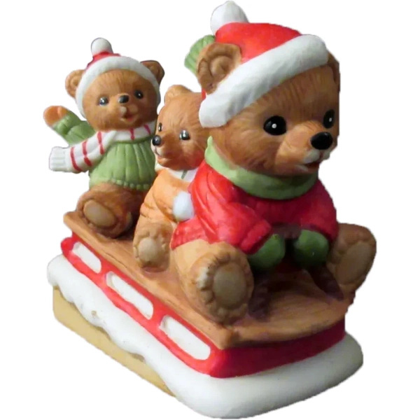 Vintage Porcelain Bisque Christmas Figure – Adorable Sledding Bears – Homco Label