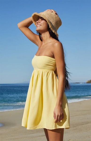 Tie Back Strapless Babydoll Mini Dress