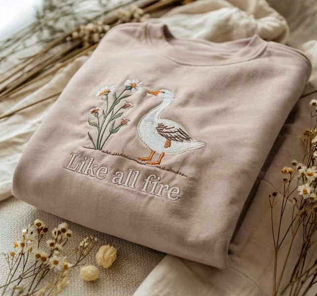 Embroidered Like All Fire Sweatshirt, Goose Sweatshirt, Hunger Games Sweatshirt, Cute Goose Sweatshirt, Sunrise on the Reaping Shirt