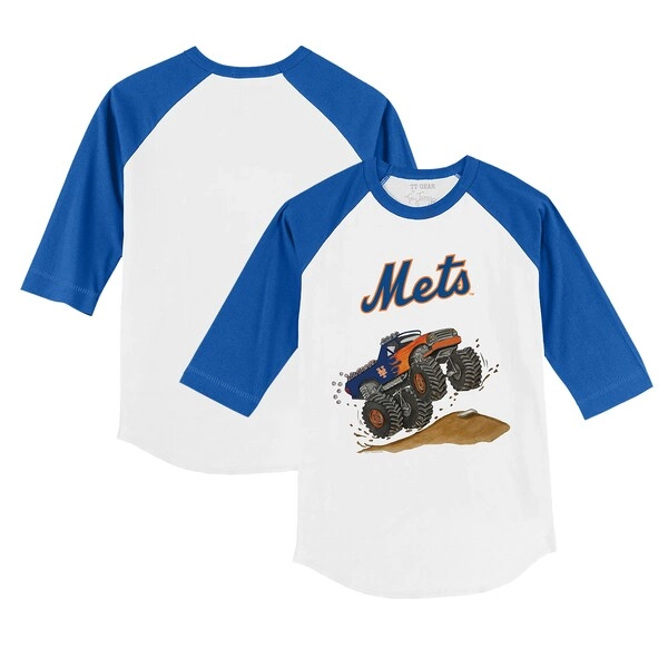 New York Mets Tiny Turnip Toddler Monster Truck 3/4-Sleeve Raglan T-Shirt - White/Royal