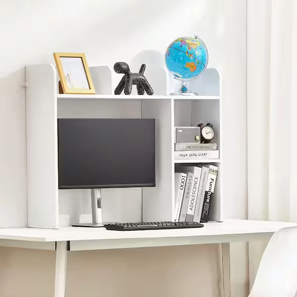 SVOPES 2-Tier Desktop Bookshelf, 37.2 x 9.5 x 28.9 in. White Storage Organizer, Wood Display Shelf with Anti-Slip Feet Pads ZMSJDNZSJMB2EZ0EXV0-250217