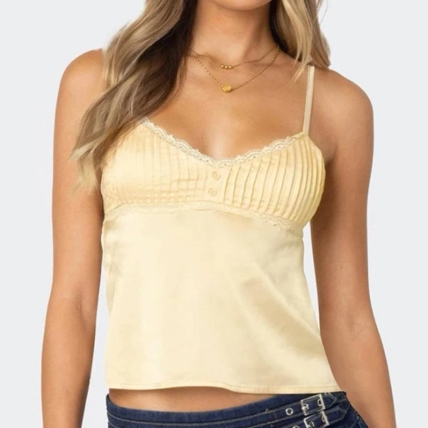 Edikted Women's Blanca Satin Lace Trim Tank Top