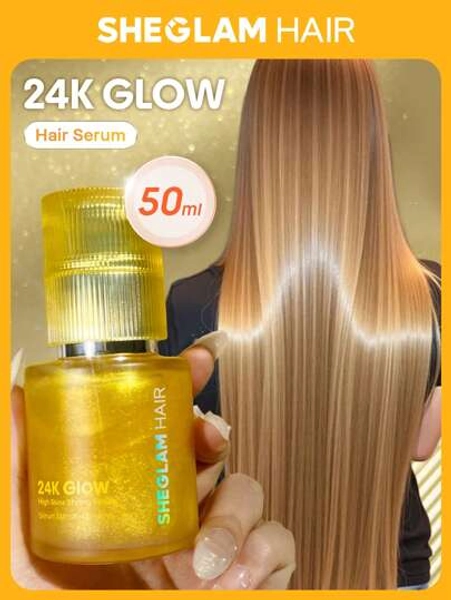 SHEGLAM HAIR 24K Glow High Shine Styling Serum-50ml/1.69 FlOz,24K Gold 10 IN 1Hair Care Daily Essential Serum,Soften Hair With Almond Oil & Macadamia Oil For Hair Reduces Frizz And Damage,Adds Shine -24KK Light As Air,Gloss As Gold,Fine Perfume Smells High Temp Protection Repair Essence Suitable For All Hair Types Graduation Birthday Holiday Summer Fall Autumn Y2K Fancy Fashion Women Makeup Cosmetic Party Beach Travel Camping Outdoors School Campus Trip Festivals Decor Gift Present Rose Girl Cosplay Best Color Charm Vibe Pink Curler Hair Care Hair Waffler Perfume