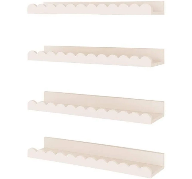JFVKAF 24 in. W x 6 in. D x 6 in. H White Wall-Mounted Scalloped Shelves 4-Pack for Nursery, Kids Room, and Bedroom Decor