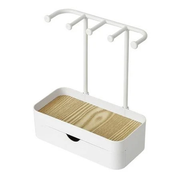 Shoreew Jewelry Organizer Rack with 5 Hook Necklace Holder Stand with Wooden Tray Anti-Slip Design Strage Rack for Necklaces Bracelets Earrings,