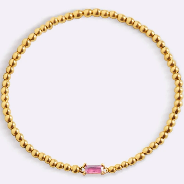 Mint & Lily Gold Beaded October Pink Tourmaline Inspirational Bracelet