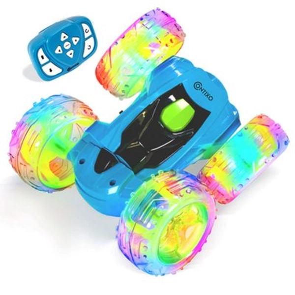 Contixo - SC3 RC Flip Racer Stunt Car – 4WD Double‑Sided 360° Flip & Gesture Wristband - Blue