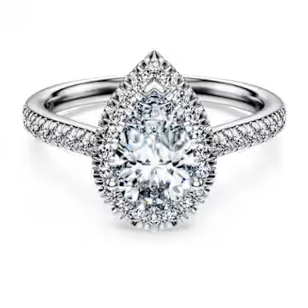 Bague solitaire halo Eternity, Diamants créés en laboratoire 1,3 ct tw, Forme de poire, Or blanc 14 carats