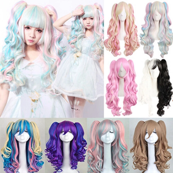 Pretty Lolita Full Curly Wigs Pigtails Wavy Hair Cosplay Costume Anime Party 