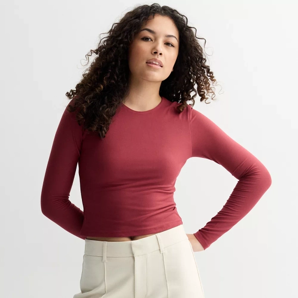 Juniors' Pink Republic Long Sleeve Contour Crew Top