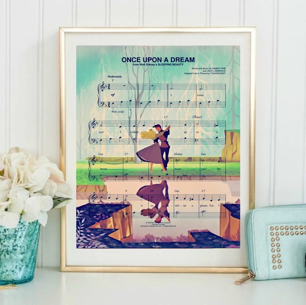 Sleeping Beauty Wall Art, Canvas, Artwork, Art Print, Home Decor, Once Upon A Dream Sheet Music Painting