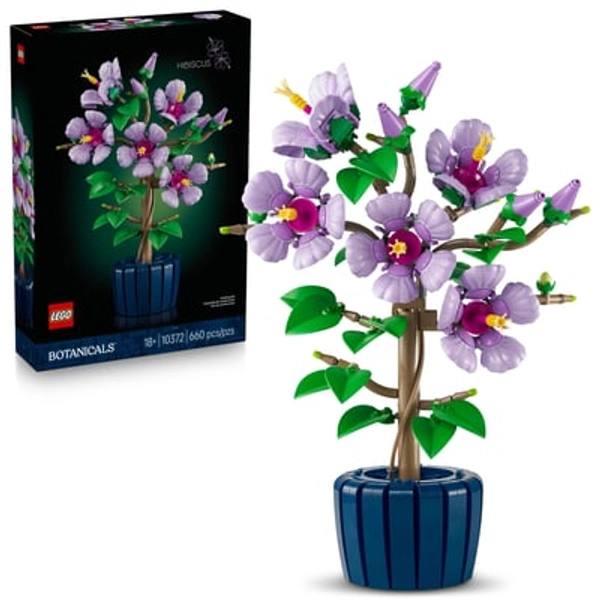LEGO Botanicals Hibiscus Flower Building Set - Artificial Plant & Flower Building Blocks for Women & Men, Ages 18+ - Home, Office Decor Gift Idea - 10372, LEGO Hibiscus 10372
