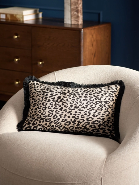 Velvet Faux Leopard Print Fringe Cushion