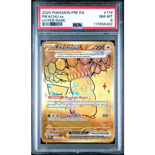 2025 Pokemon Scarlet and Violet Prismatic Evolutions Hyper Rare Pikachu Ex #179 PSA 8