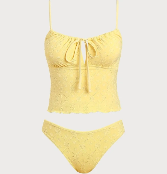 Samiol Women's Wave Cut Tie Front Tankini Set