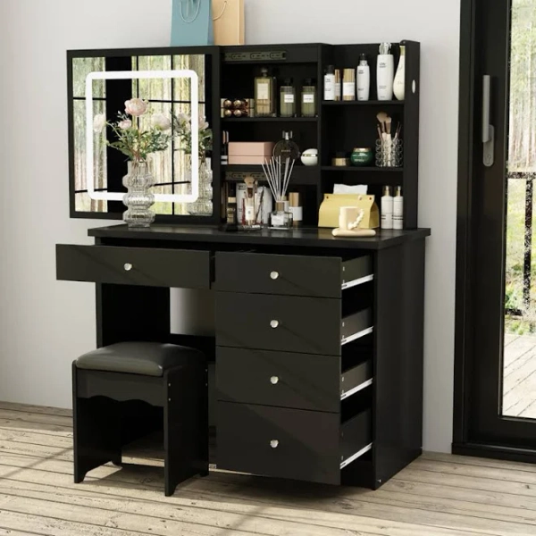 Wade Logan Awilda Makeup Vanity Set with Stool and LED Mirror