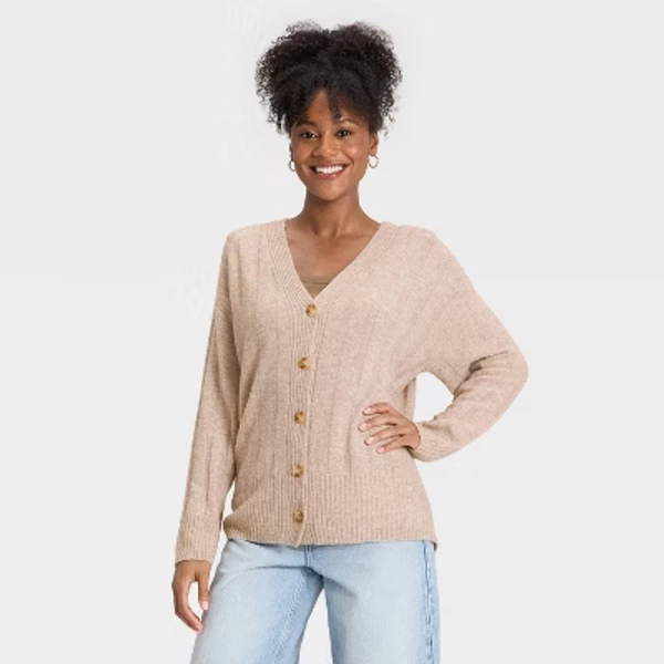 Women's Knit Ribbed Cardigan Sweater - Universal Thread™ Tan M