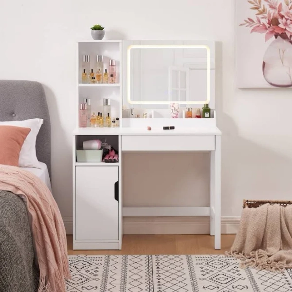 Mainstays Get Ready with Me Grwm Vanity Table with Lighted Mirror and Storage