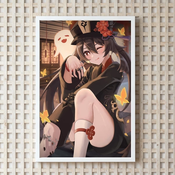 Hu Tao Genshin Impact Poster, Waterproof Canvas Wall Art, Unframed