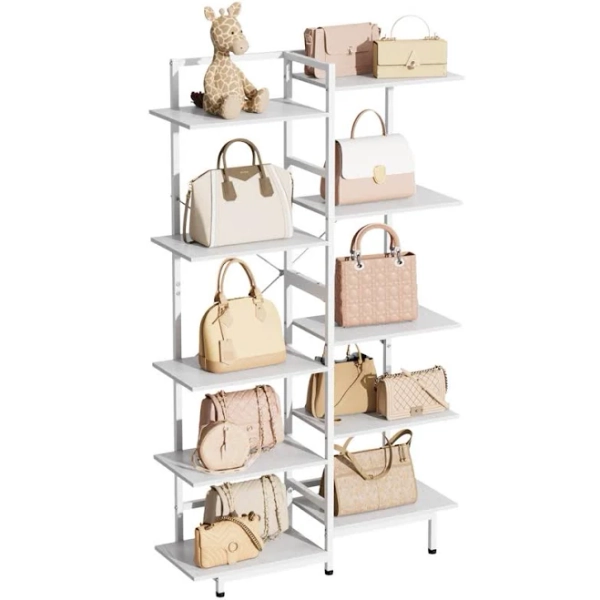 5 Tier White Large Storage Rack Purse Display Shelf Organizer