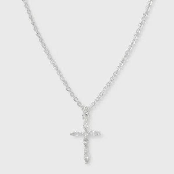 A New Day Silver Plated Cubic Zirconia Cross Pendant Necklace