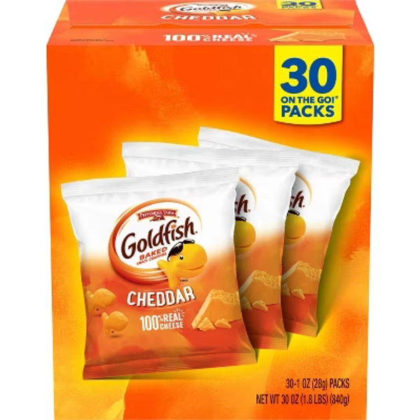 Goldfish Cheddar Crackers Snack Pack Multipack Box - 30oz/30ct: No Artificial Preservatives, No Artificial Flavors, No High Fructose Corn Syrup