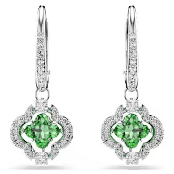 Una Angelic drop earrings, Mixed cuts, Green, Rhodium plated