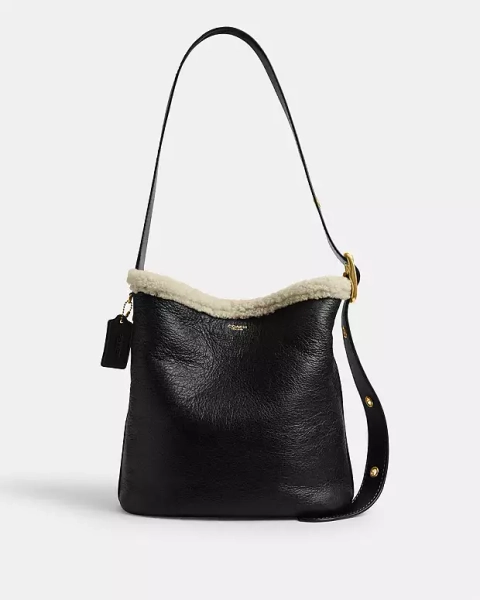 Brass/Black Natural Bleecker Bucket Bag In Shearling