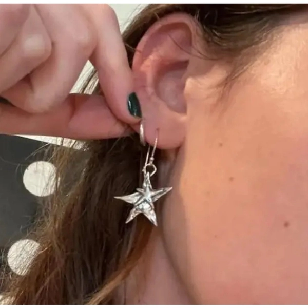 1 Pair Vintage Bohemian Moon & Double Star Irregular Pendant Earrings - Antique Silvery Tone jewelry for women