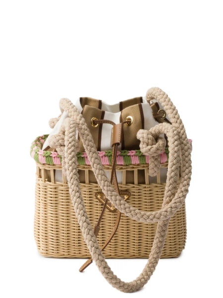 Prada Mini Wicker Shoulder Bag | Neutrals | FARFETCH
