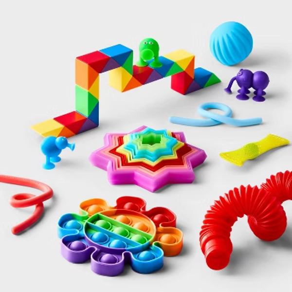 Fidget Box - Gigglescape™: Multicolored Fidget Spinners, Plastic & Silicone, 21 Pieces, Ages 3+