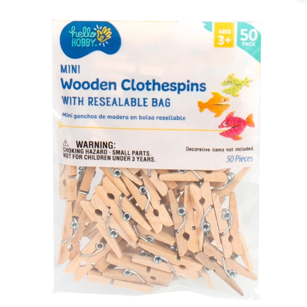 Hello Hobby Mini Wood Clothespins With Resealable Bag, 50-Pack - Walmart.com