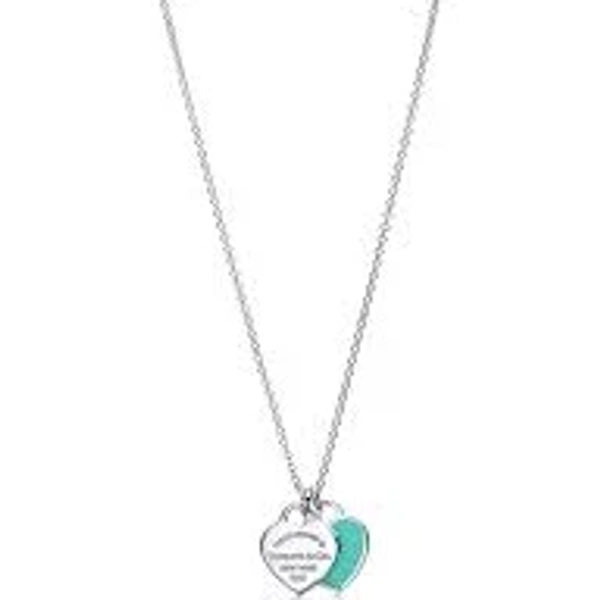 Tiffany & Co. Mini Return To Tiffany Double Heart Tag (Blue Pendant, 16" Chain)