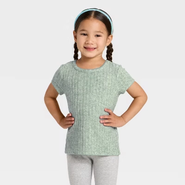 Toddler Girls' Pointelle Short Sleeve T-Shirt - Cat & Jack™ Green 4T