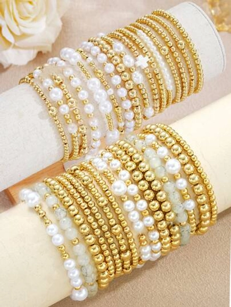 18/16/15/14/4pcs CCB Beaded Bracelet Set With Cross & Faux Pearl, Suitable For Women Vacation, Date, Gift, Casual, Party, Beach