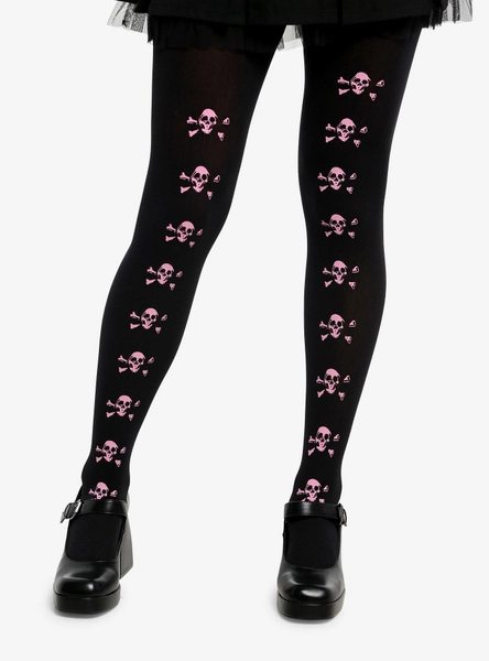 Black & Pink Skull & Crossbones Tights