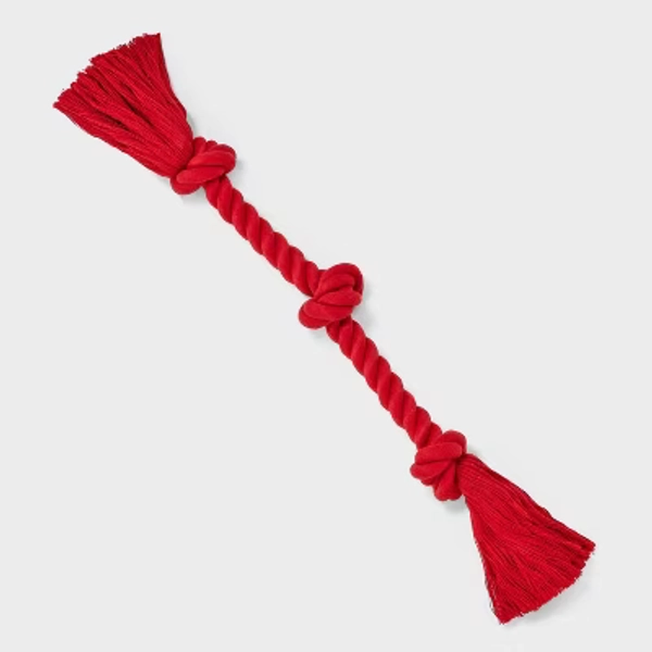 15" Rope Dog Toy - Boots & Barkley™ Red: Cotton, For Chew, Tug, Fetch, Chase, 0.3 lbs