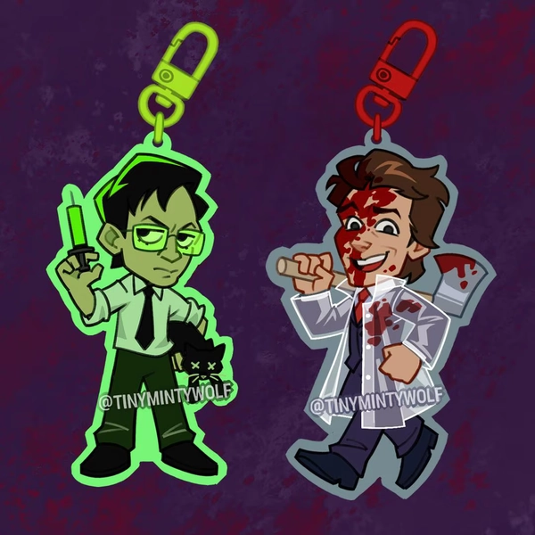 Horror inspired keychains Herbert West & Patrick Bateman