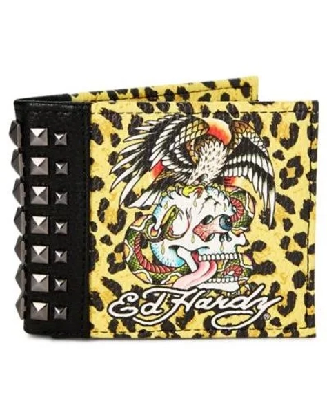 Ed Hardy Leopard Print Skull Bifold Wallet
