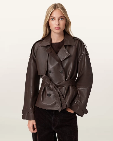 Reed Cropped Leather Trench Bitter Brown | ALLSAINTS