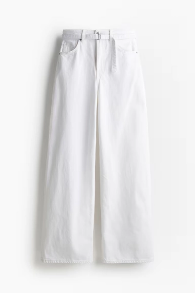 Wide-Leg Belted Jeans - White