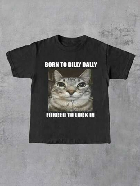 Glimmora Women Funny Cat Slogan Graphic Short Sleeve T-Shirt Graphic Tees Women Tops