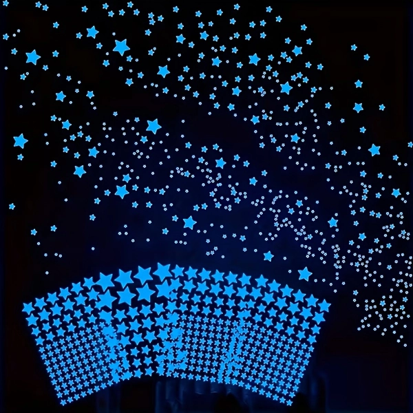 Glow-In-The-Dark Star Wall Stickers 4pcs/Self-Adhesive PET Decorations for Walls And Ceilings/Blue Night Sky Effect That Shines in The Dark/Suitable for Bedrooms And Living Rooms/Removable Magical Starry Atmosphere