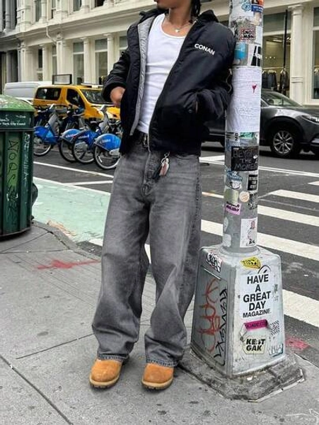 Men's Loose Fit Washed Denim Jeans, Wide Leg Casual Everyday Cotton Pants, Fashionable Jeans