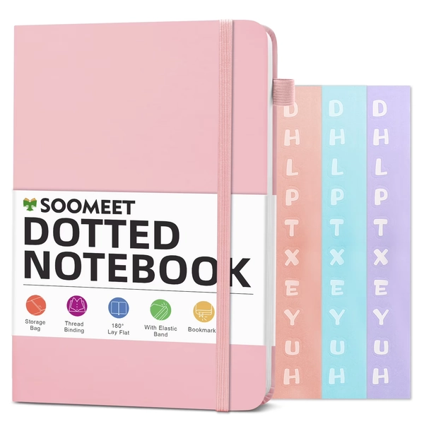 Dotted Journal Bullet Notebooks with Pen Loop, Hardcover A6 PU Leather Notebook, 100Gsm Premium Thick Paper with Inner Pocket, Stickers