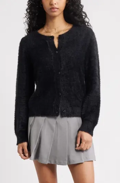 Fuzzy Scoop Neck Cardigan